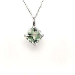 Cushion Cut Green Amethyst 14K White Gold Necklace